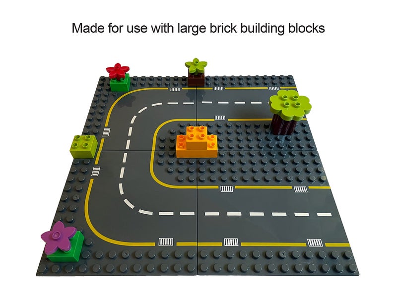 Apostrophe Games Large Building Blocks Road Base Plates Compatible with Large Building Blocks â€“ 8Pcs Straight and Curved Road Construction Blocks â€“ 7.5 x 7.5 Inch Street Baseplates, STEM Learning - Image 4
